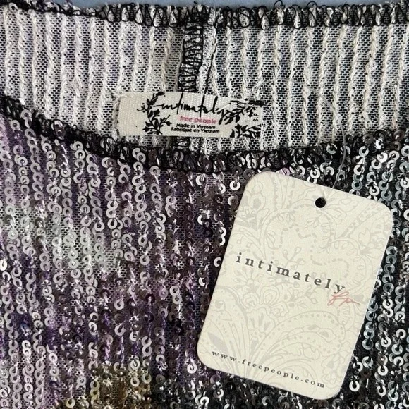 NWT Free People Intimately Gold Rush Black Combo Printed Sequin Long Sleeve - Picture 6 of 6